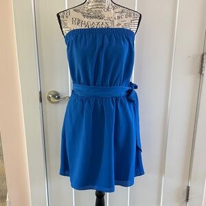 Express Cobalt Blue Strapless Dress with Waist Tie